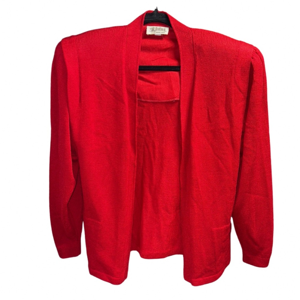 Vintage 70-80s St John Marie Gray Red Women's Cardigan